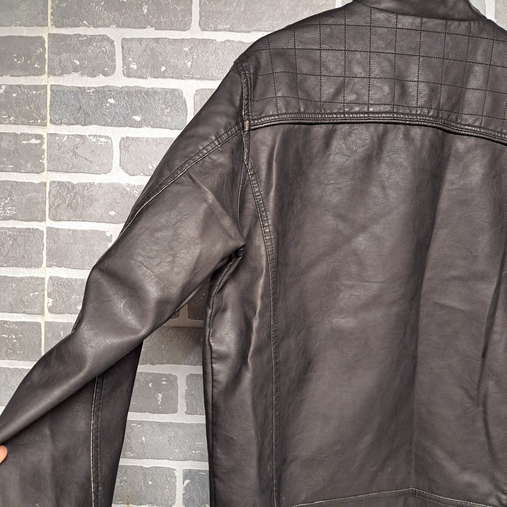 David Outerwear Mens PU Leather Black Full Zip Pockets Jacket Size Large - Picture 10 of 15